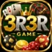 3R3R Game casino app icon featuring gold and silver 3R3R lettering, roulette wheel, playing cards, casino chips, dice, and gold accents