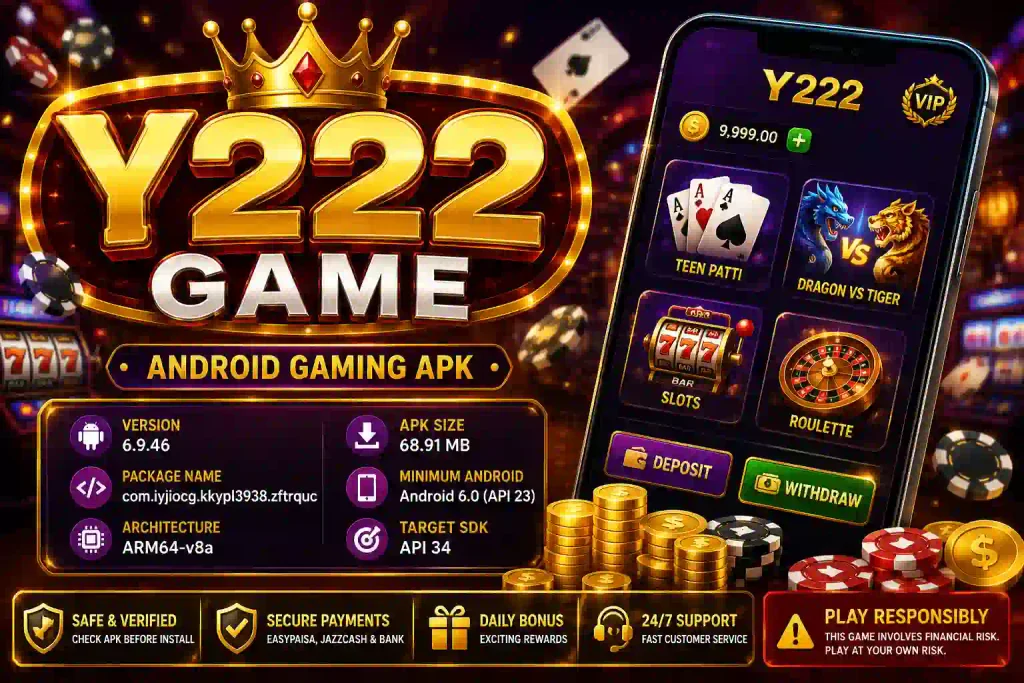 Y222 Game casino-style Android gaming illustration with virtual casino elements and premium gaming design