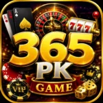 365PK Game casino-style icon with gold 365PK lettering, roulette wheel, playing cards, slot machine, chips, and dice