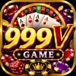 999V Game casino-style icon with playing cards, roulette wheel, poker chips, dice, and gold 999V lettering